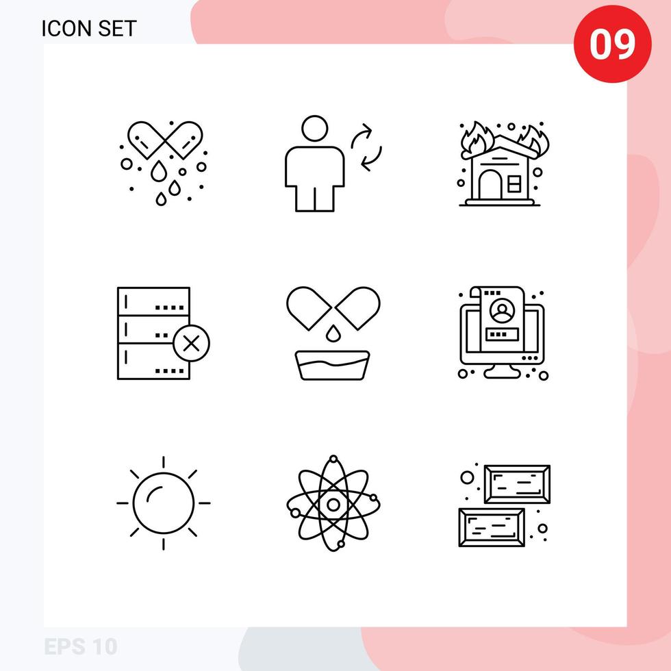 9 thématique vecteur grandes lignes et modifiable symboles de médical dispositifs mise à jour Les données caserne de pompiers modifiable vecteur conception éléments