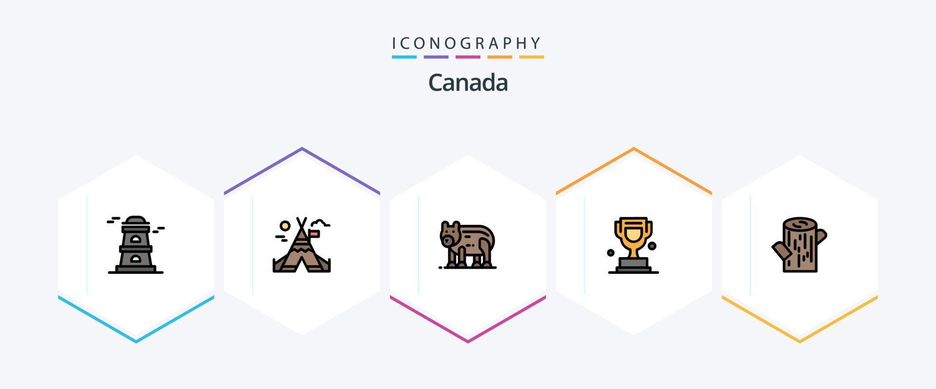 Canada 25 ligne remplie icône pack comprenant . Charpente. polaire. enregistrer. trophée vecteur