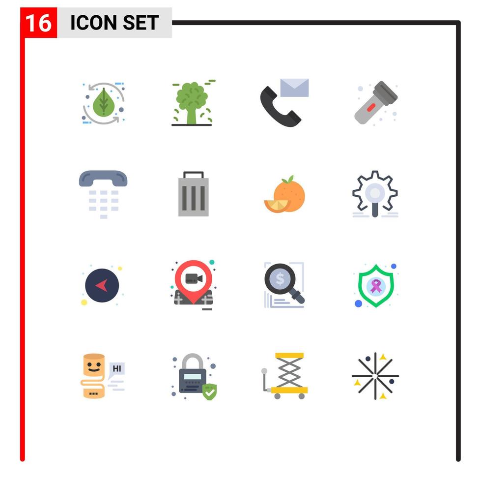 universel icône symboles groupe de 16 moderne plat couleurs de lumière camping pin des arbres Info contact nous modifiable pack de Créatif vecteur conception éléments