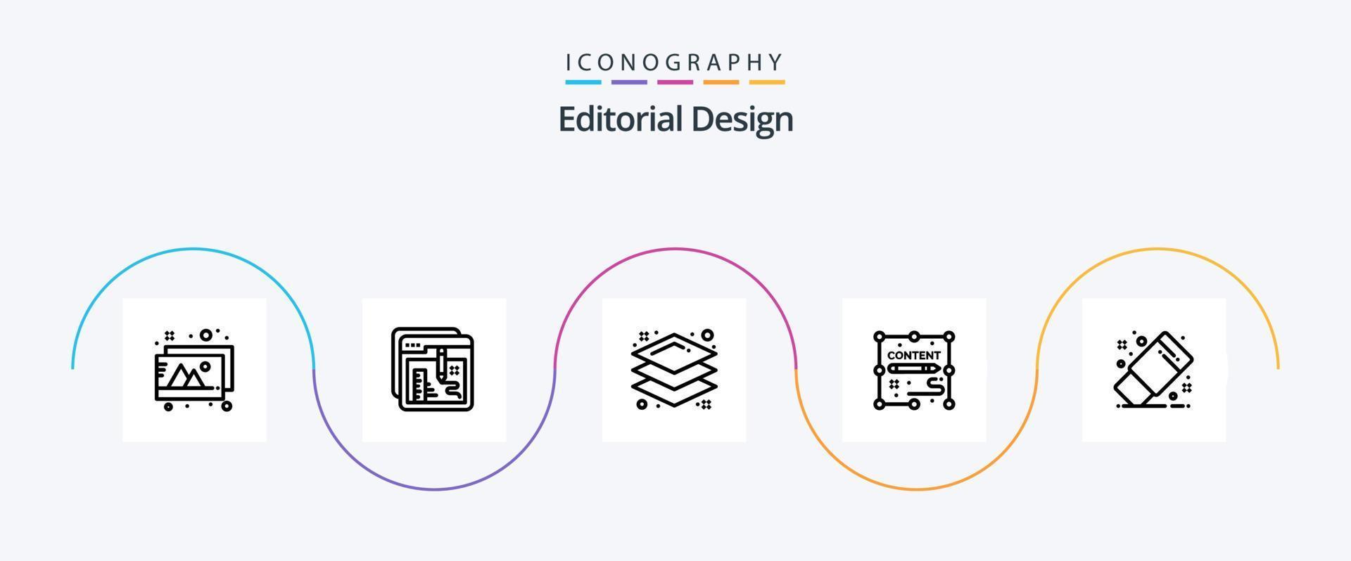 éditorial conception ligne 5 icône pack comprenant bureau. dessiner. conception. conception. les documents vecteur