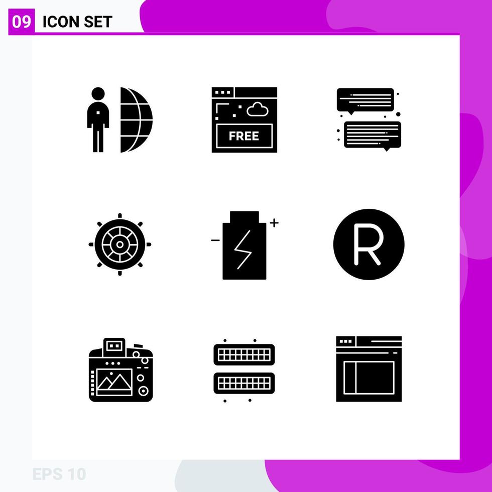 groupe de 9 moderne solide glyphes ensemble pour éco pilotage le bateau La technologie pilotage plage modifiable vecteur conception éléments
