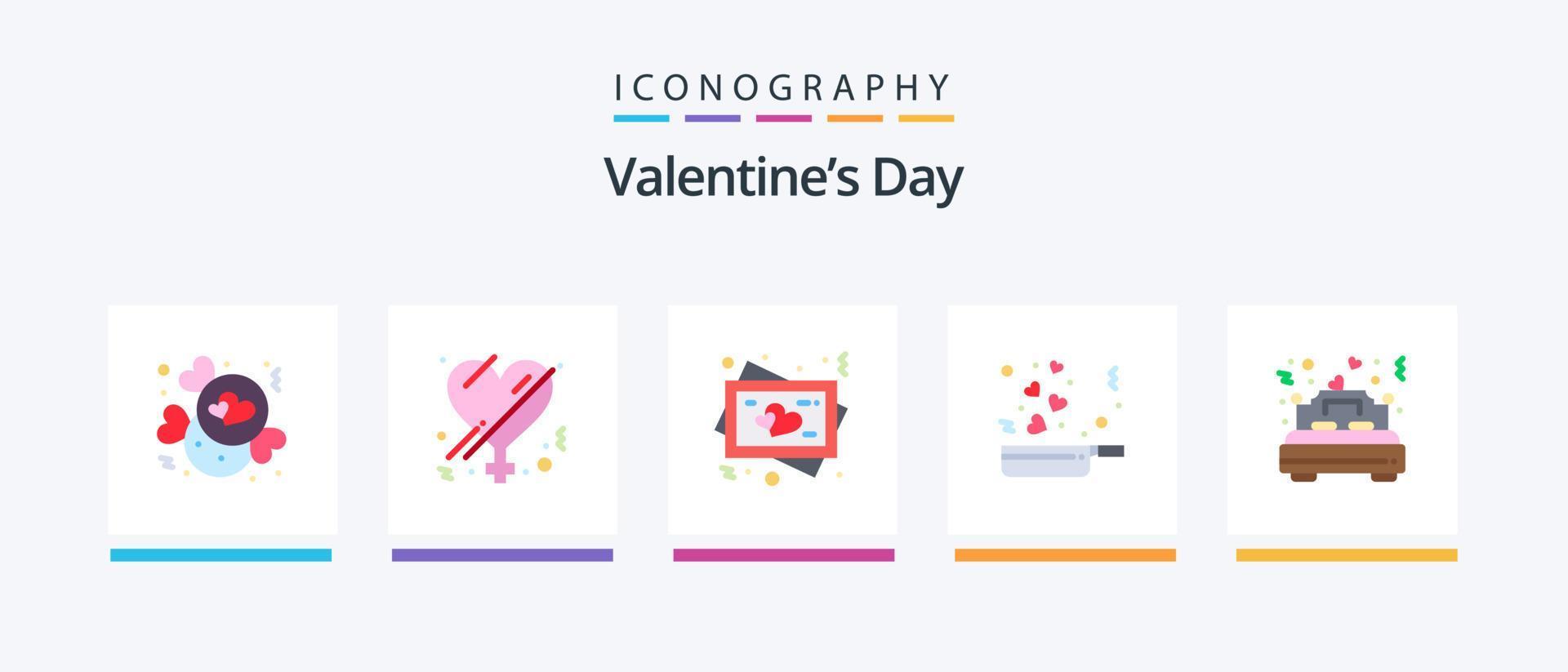 valentines journée plat 5 icône pack comprenant l'amour. romance. Cadre. l'amour. cuisson. Créatif Icônes conception vecteur