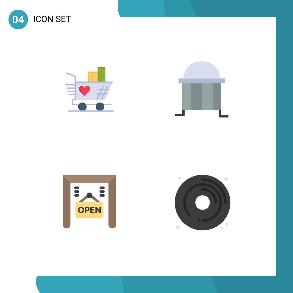4 thématique vecteur plat Icônes et modifiable symboles de chariot commerce électronique cœur bâtiment magasin modifiable vecteur conception éléments