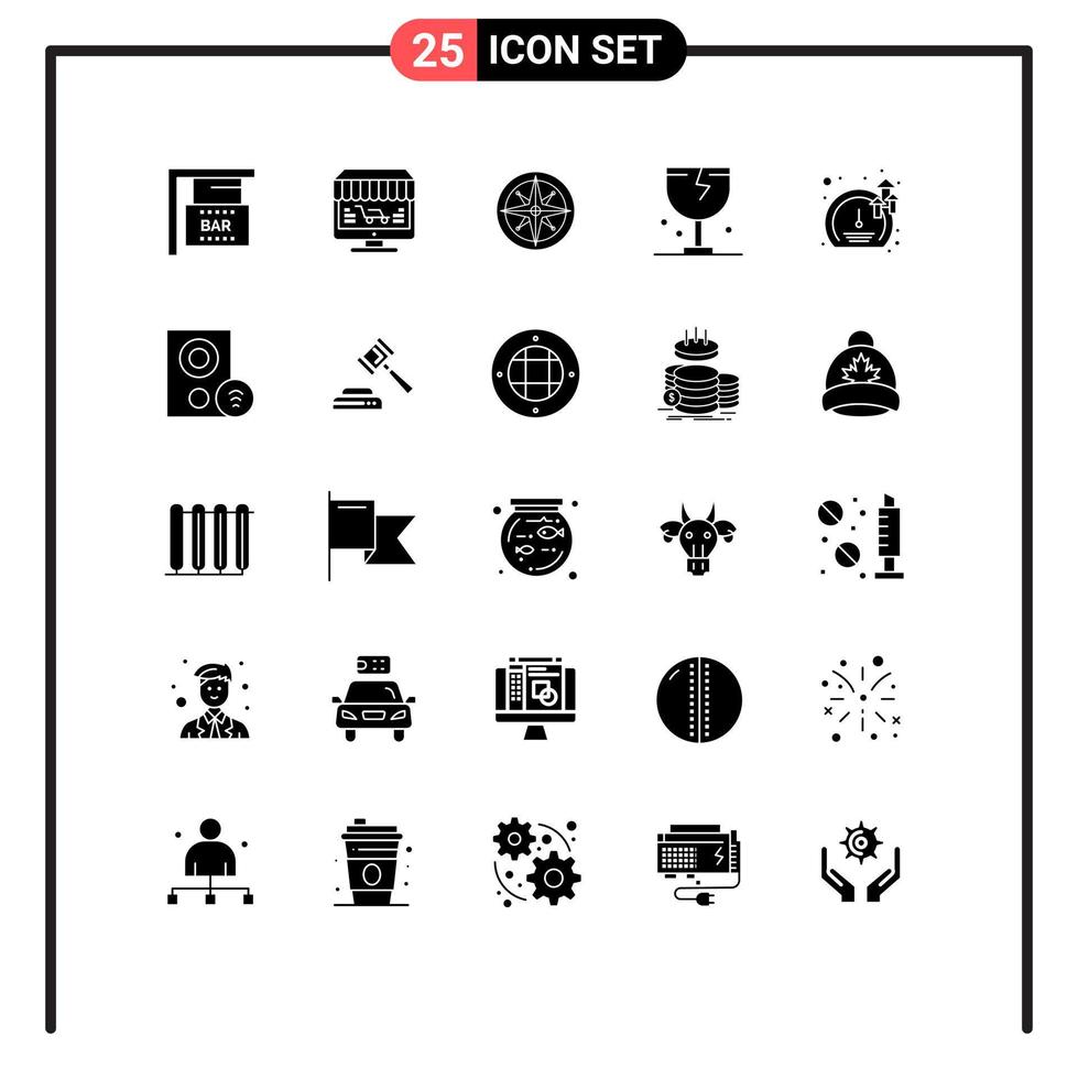 modifiable vecteur ligne pack de 25 Facile solide glyphes de livraison fragile boussole livraison position modifiable vecteur conception éléments