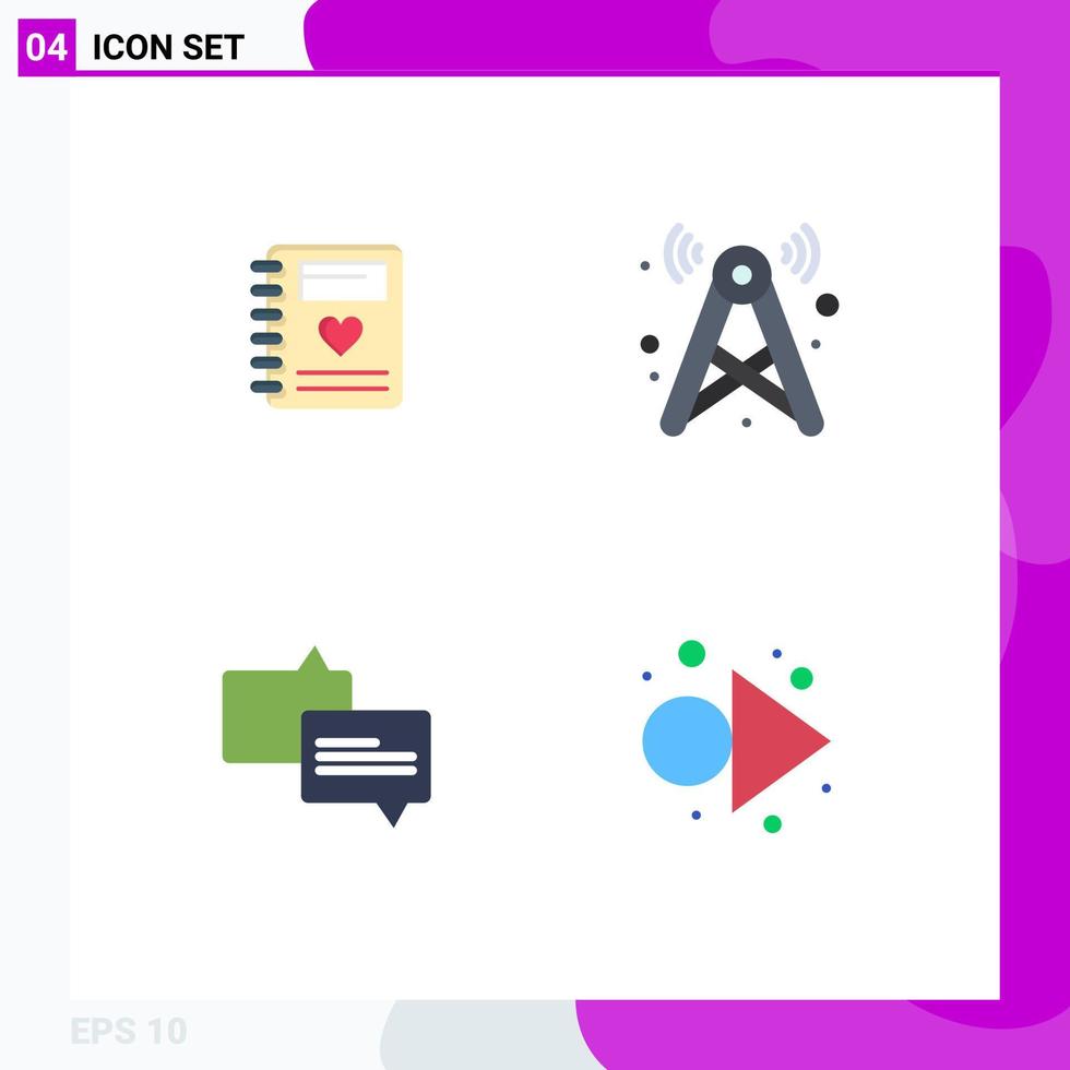 Stock vecteur icône pack de 4 ligne panneaux et symboles pour carnet bavarder mariage l'Internet message modifiable vecteur conception éléments