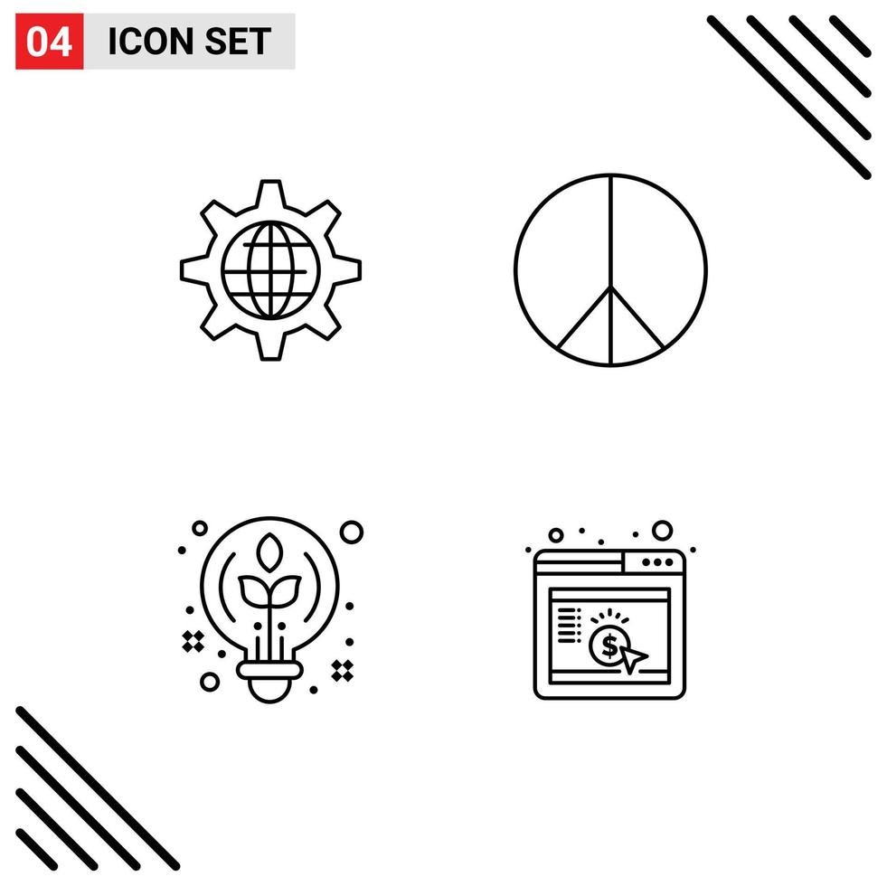universel icône symboles groupe de 4 moderne ligne remplie plat couleurs de global conception équipement hippie ampoule modifiable vecteur conception éléments