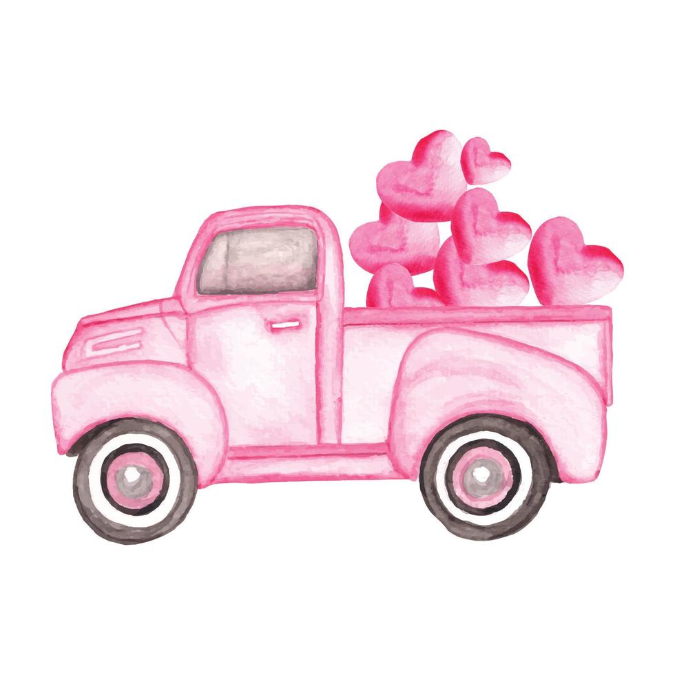 bonne saint valentin illustration vectorielle aquarelle aquarelle voiture clipart vectoriel