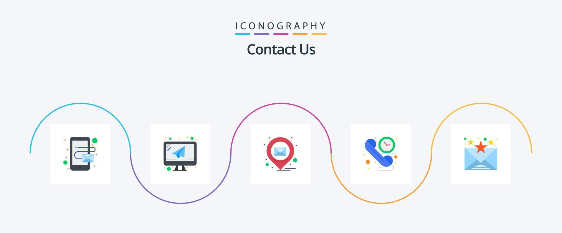 contact nous plat 5 icône pack comprenant communication. e-mail. emplacement. temps. la communication vecteur