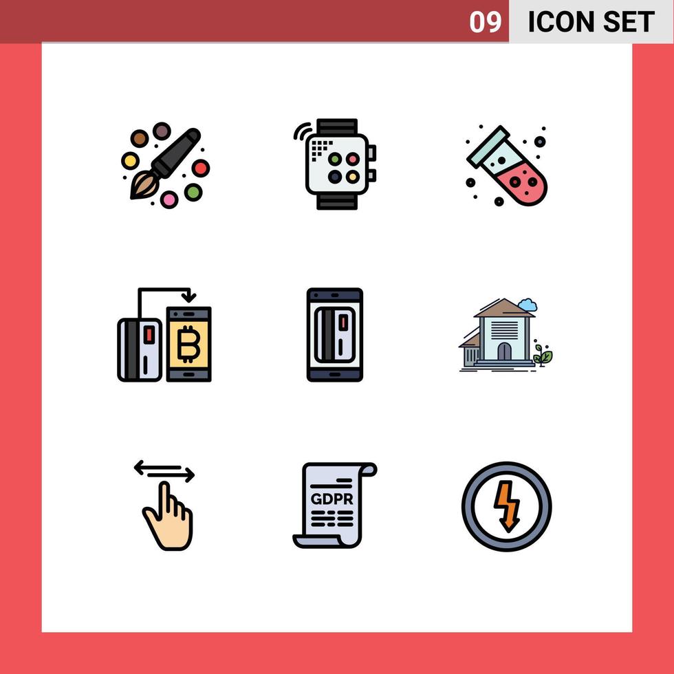 9 utilisateur interface ligne remplie plat Couleur pack de moderne panneaux et symboles de Paiement numérique montre intelligente devise atome modifiable vecteur conception éléments