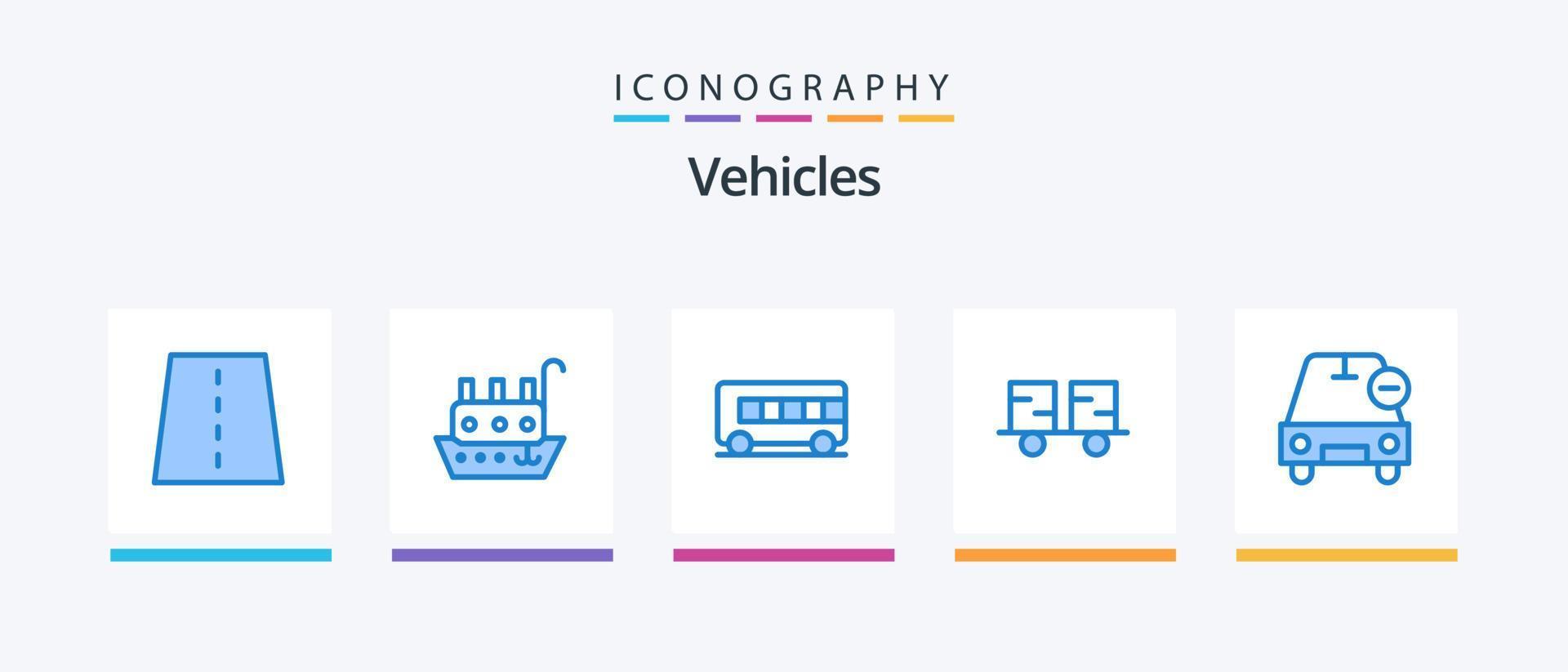 Véhicules bleu 5 icône pack comprenant auto. chariot élévateur camion. navire. chariot élévateur. chenille Véhicules. Créatif Icônes conception vecteur