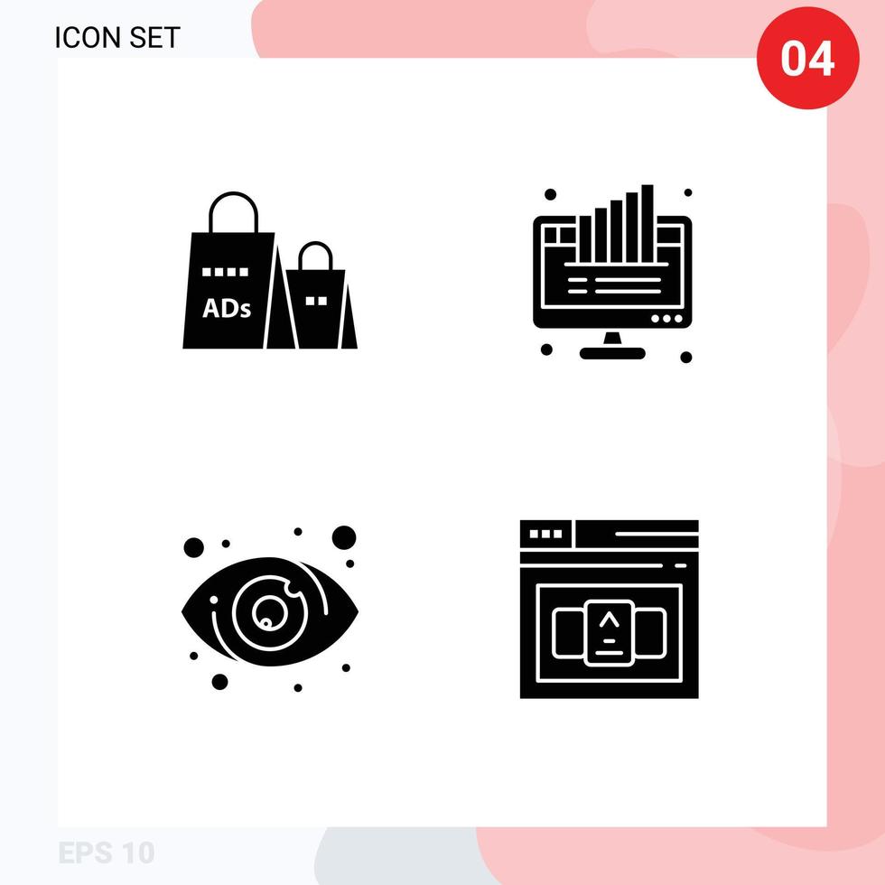 groupe de 4 solide glyphes panneaux et symboles pour La publicité tarte achats un d graphique cible modifiable vecteur conception éléments