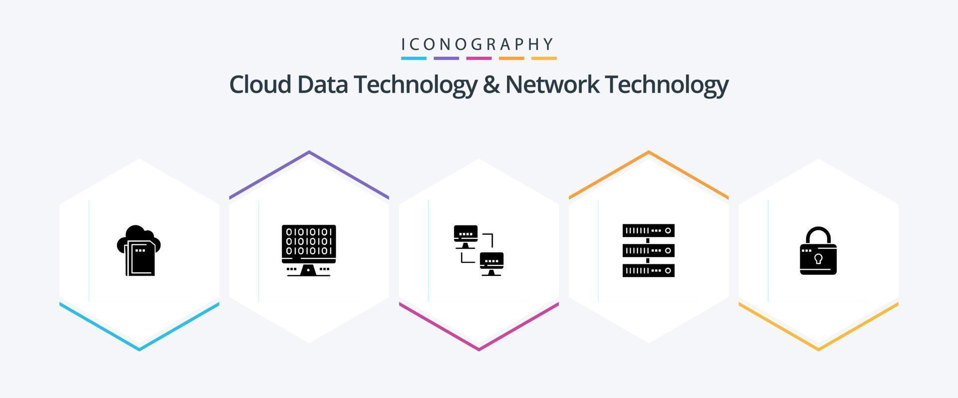 nuage Les données La technologie et réseau La technologie 25 glyphe icône pack comprenant l'informatique. réseau. ordinateur. stockage. l'informatique vecteur