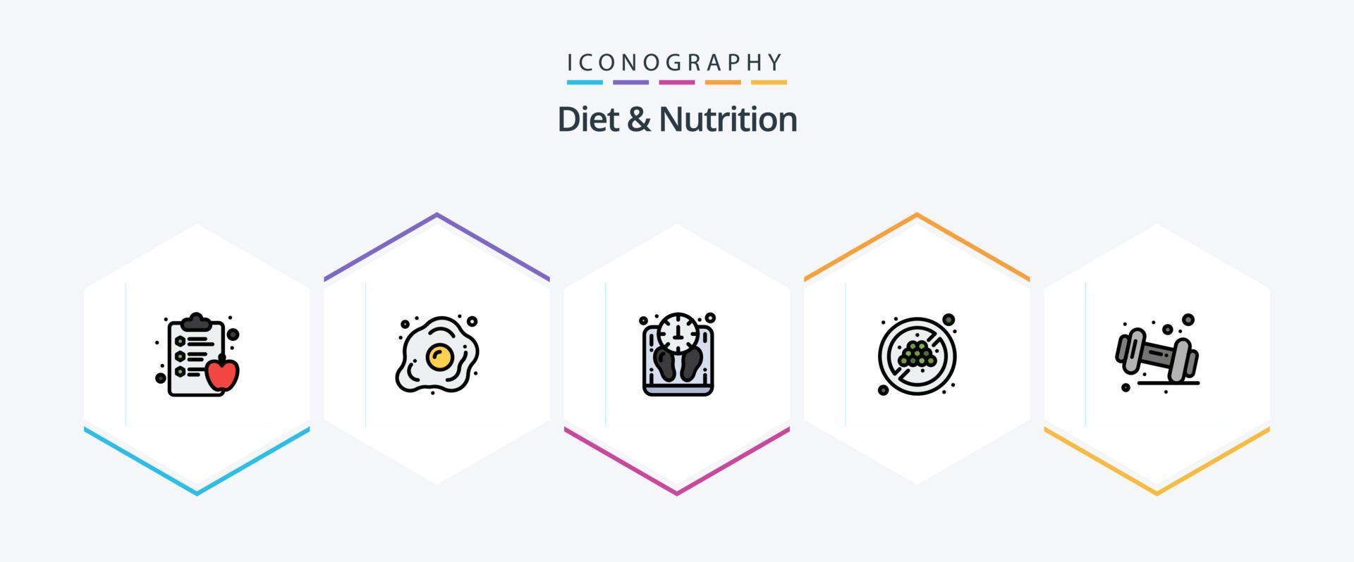 régime et nutrition 25 ligne remplie icône pack comprenant aptitude. régime. régime. BIO. non régime vecteur