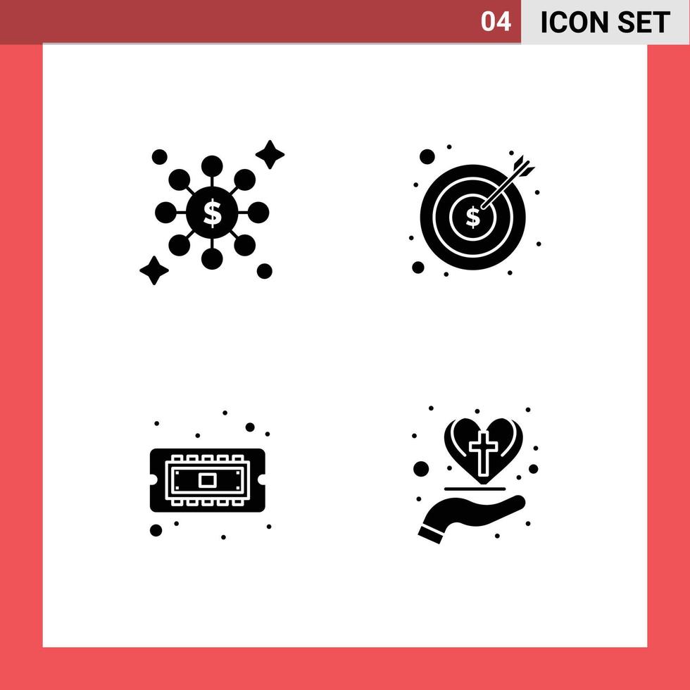 groupe de 4 solide glyphes panneaux et symboles pour dollar ordinateur bancaire la finance Matériel modifiable vecteur conception éléments