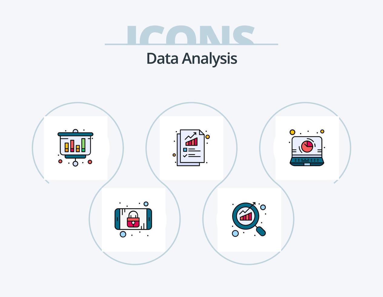 Les données une analyse ligne rempli icône pack 5 icône conception. données. préférences. rapport. rapport. Les données vecteur