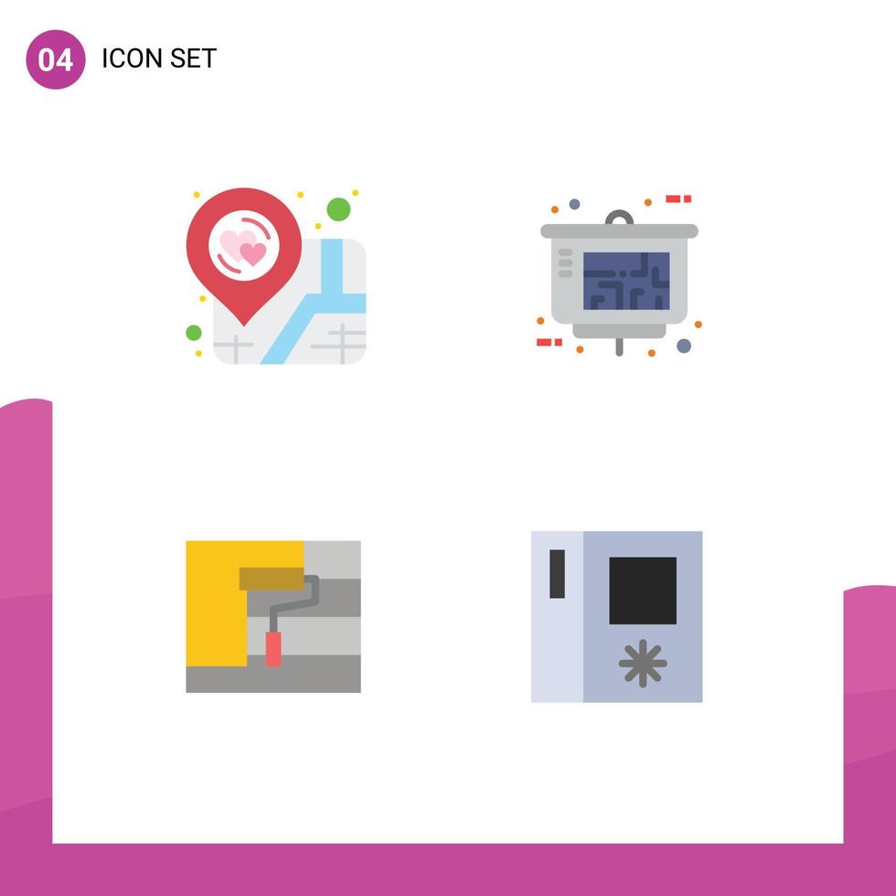 groupe de 4 plat Icônes panneaux et symboles pour emplacement La peinture carte propriété présentation outil modifiable vecteur conception éléments