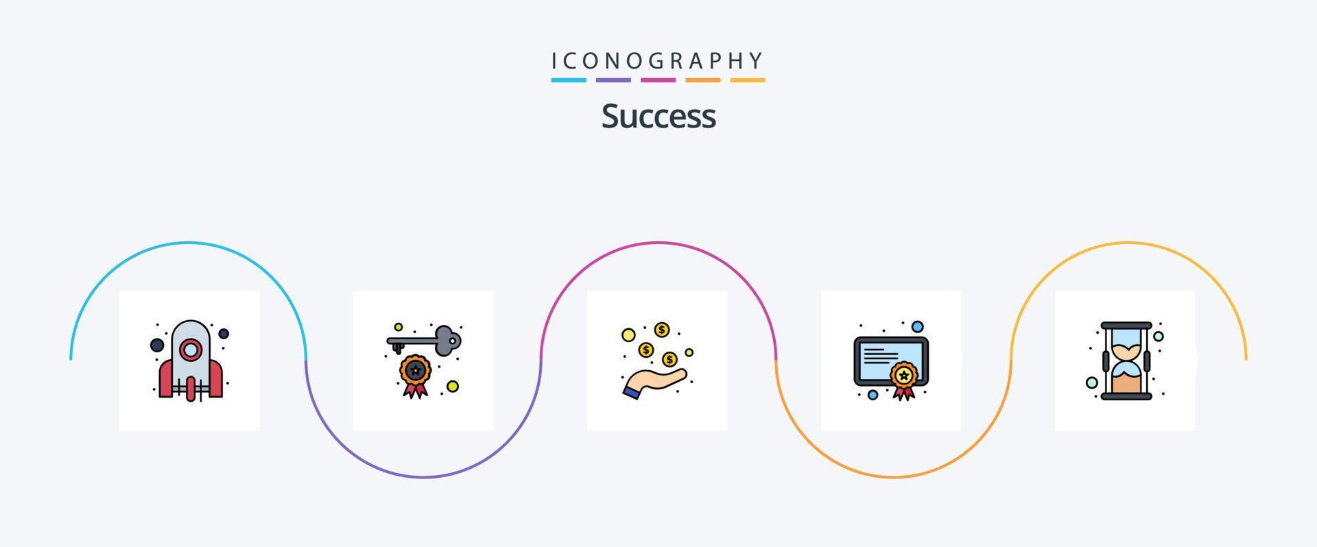 réussir ligne rempli plat 5 icône pack comprenant heure. Licence. en espèces dans main. degré. prix vecteur