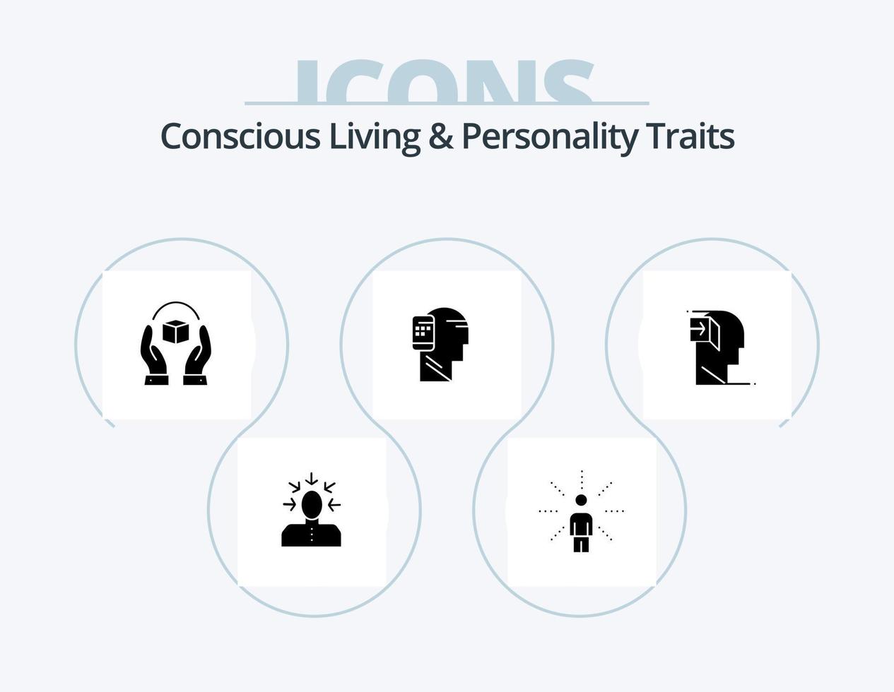 conscient vivant et personnalité traits glyphe icône pack 5 icône conception. Humain. communication. perception. responsabilité. manipuler vecteur
