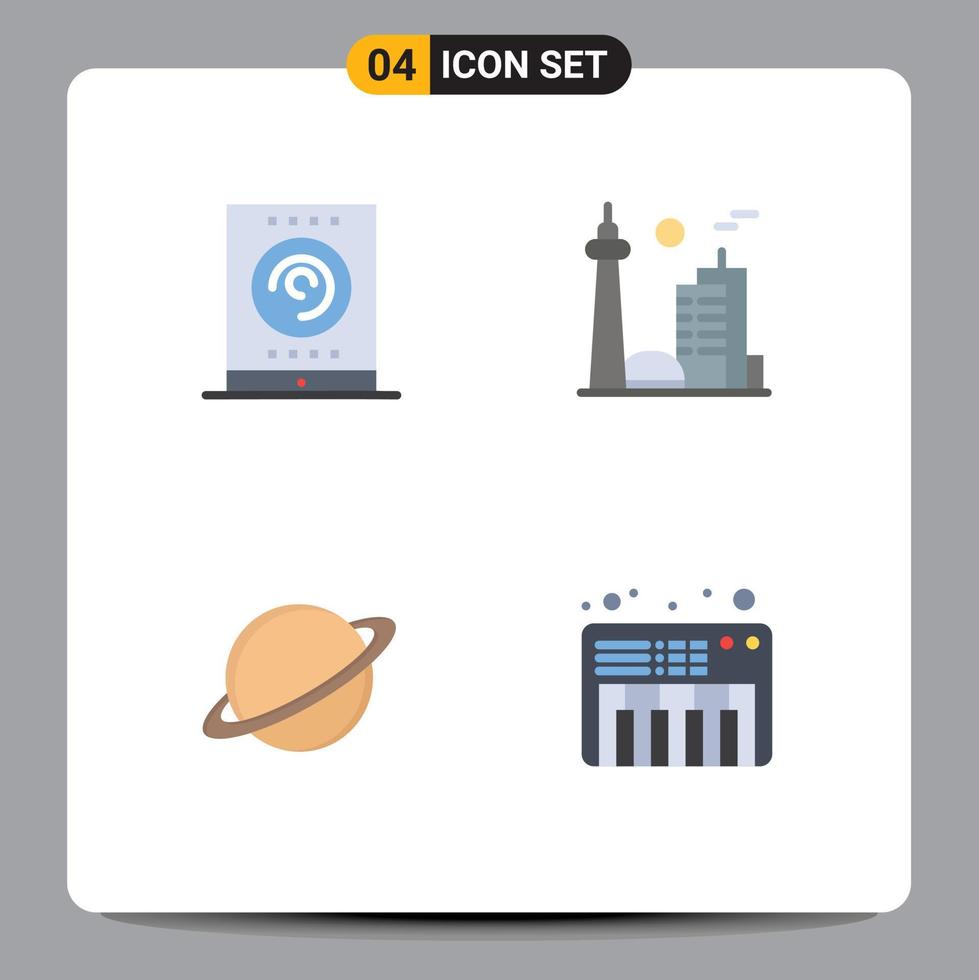 Stock vecteur icône pack de 4 ligne panneaux et symboles pour Bureau planète tablette ville lune modifiable vecteur conception éléments