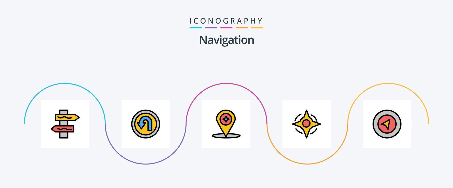 la navigation ligne rempli plat 5 icône pack comprenant . la navigation. boussole. carte. la navigation vecteur