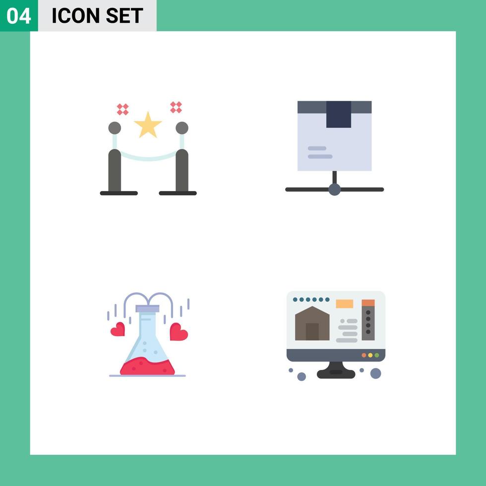 4 plat icône concept pour sites Internet mobile et applications barrière corde chimique piquet réseau cœur modifiable vecteur conception éléments