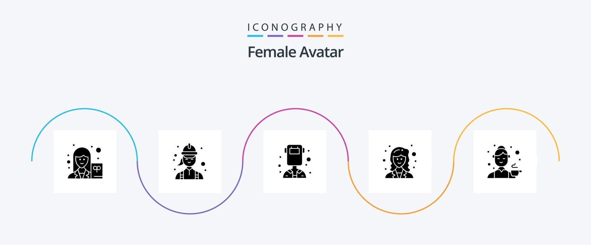 femelle avatar glyphe 5 icône pack comprenant avatar. chercheur. technicien. mathématicien. soudeur vecteur