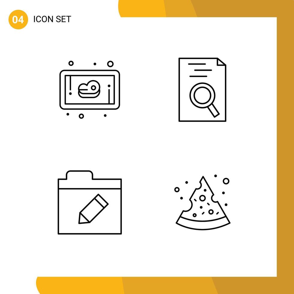mobile interface ligne ensemble de 4 pictogrammes de du boeuf Pizza heure Éditer été modifiable vecteur conception éléments