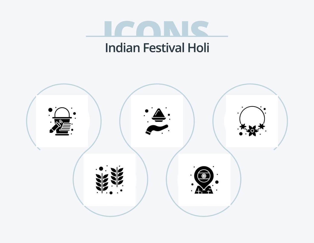 Holi glyphe icône pack 5 icône conception. collier. poudre. seau. Inde. Couleur vecteur