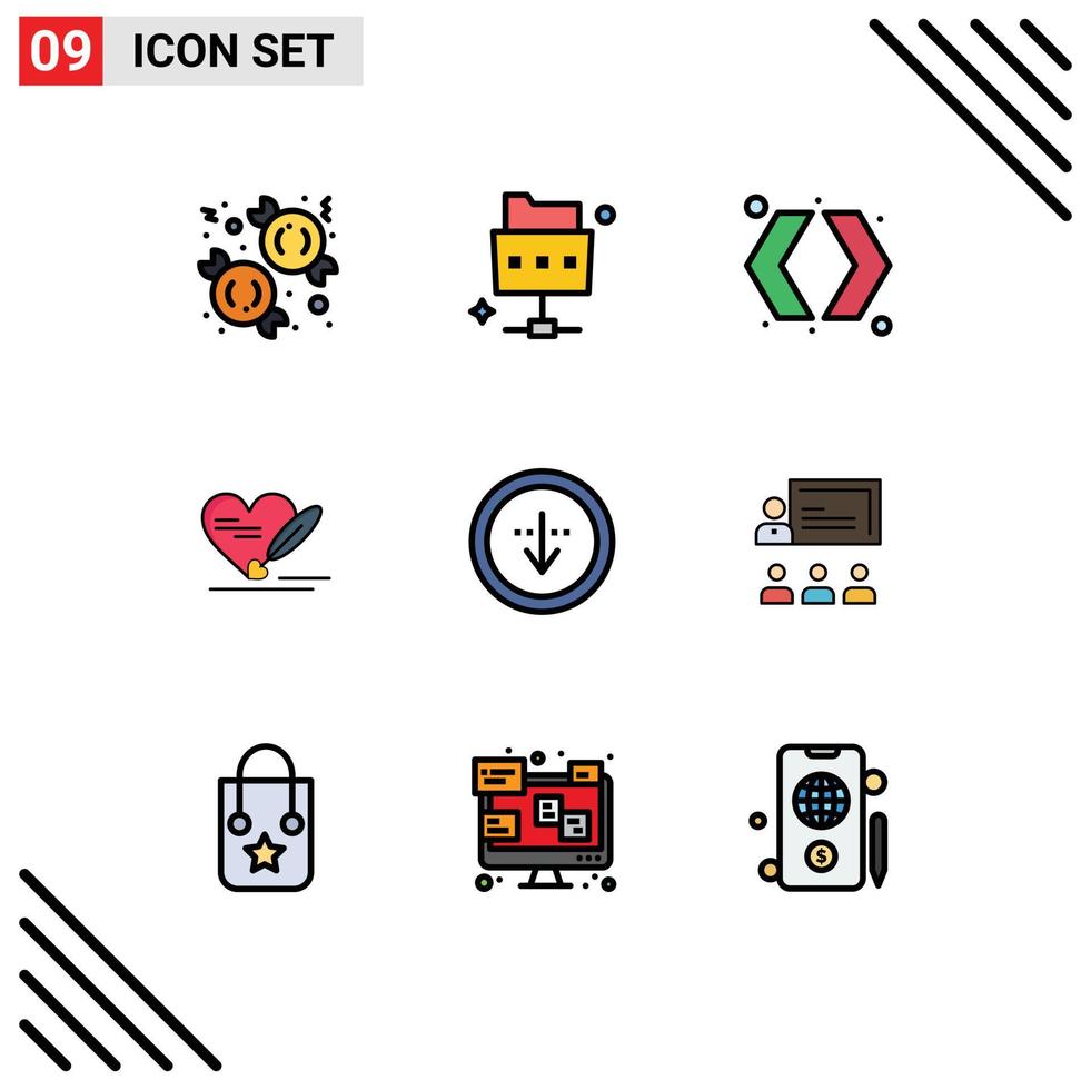 Stock vecteur icône pack de 9 ligne panneaux et symboles pour Télécharger direction commutateur mariage l'amour modifiable vecteur conception éléments