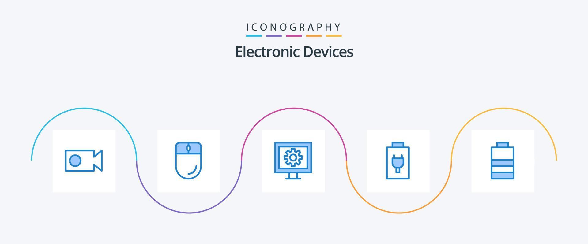 dispositifs bleu 5 icône pack comprenant . électrique. divertissement. batterie. charge vecteur