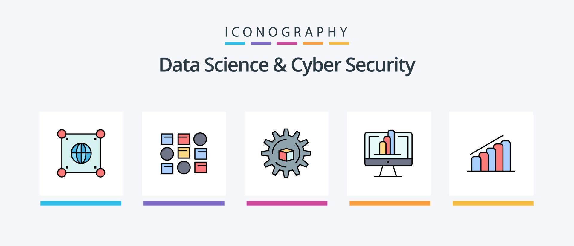 Les données science et cyber Sécurité ligne rempli 5 icône pack comprenant modèle. données. apprentissage. algorithme. apprentissage. Créatif Icônes conception vecteur