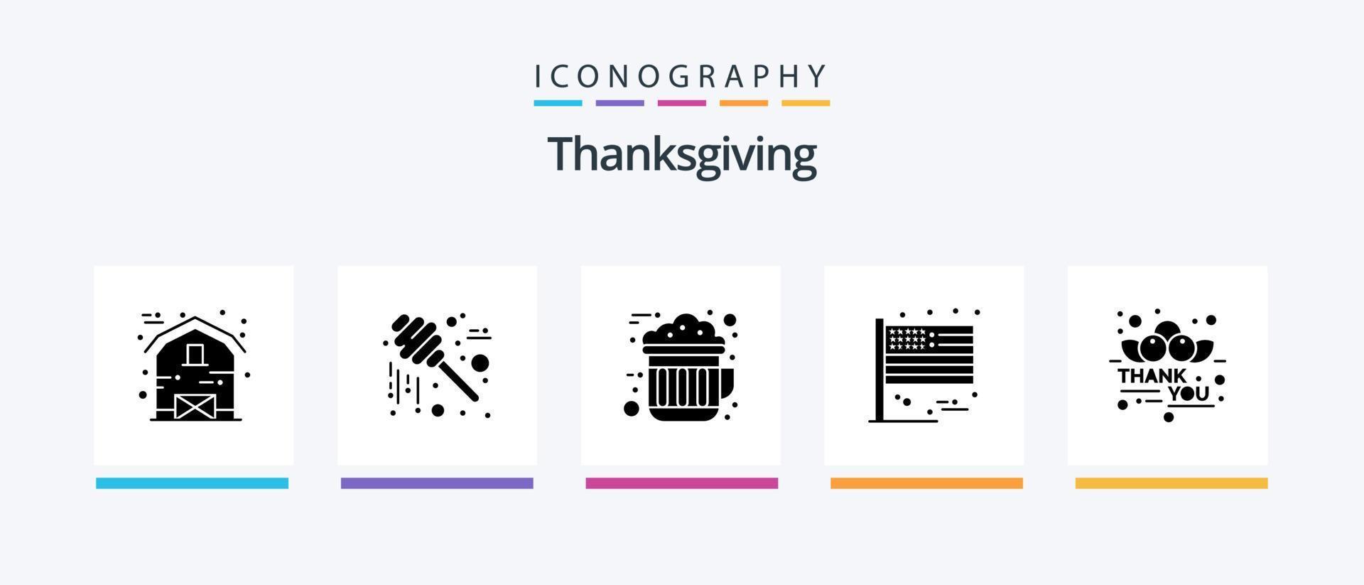 action de grâces glyphe 5 icône pack comprenant gratitude. Etats-Unis. Chocolat. action de grâces. Américain. Créatif Icônes conception vecteur