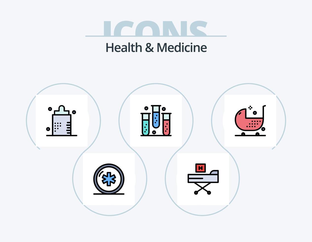 santé et médicament ligne rempli icône pack 5 icône conception. aptitude. appel. poster. médicament. soins de santé vecteur