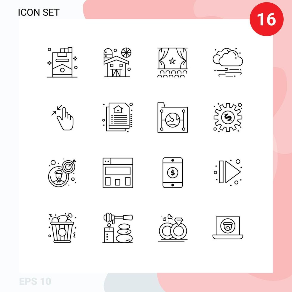groupe de 16 grandes lignes panneaux et symboles pour Contrat venteux cinéma vent première modifiable vecteur conception éléments