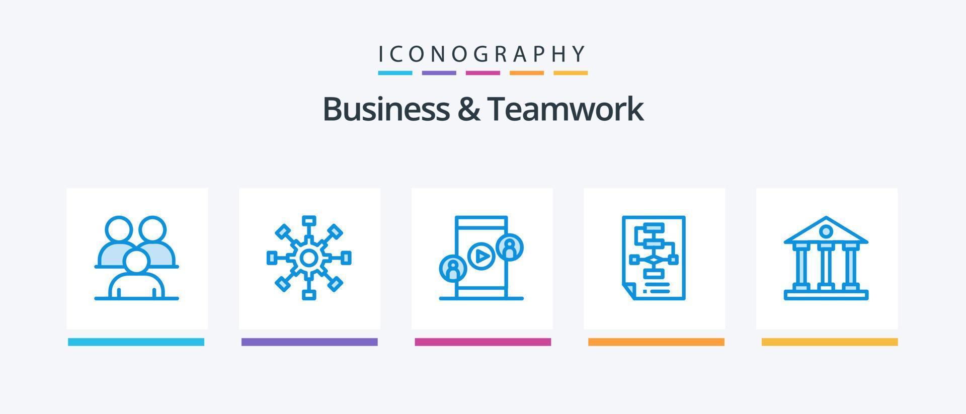 affaires et travail en équipe bleu 5 icône pack comprenant document. entreprise. réseau. technologie. Créatif Icônes conception vecteur