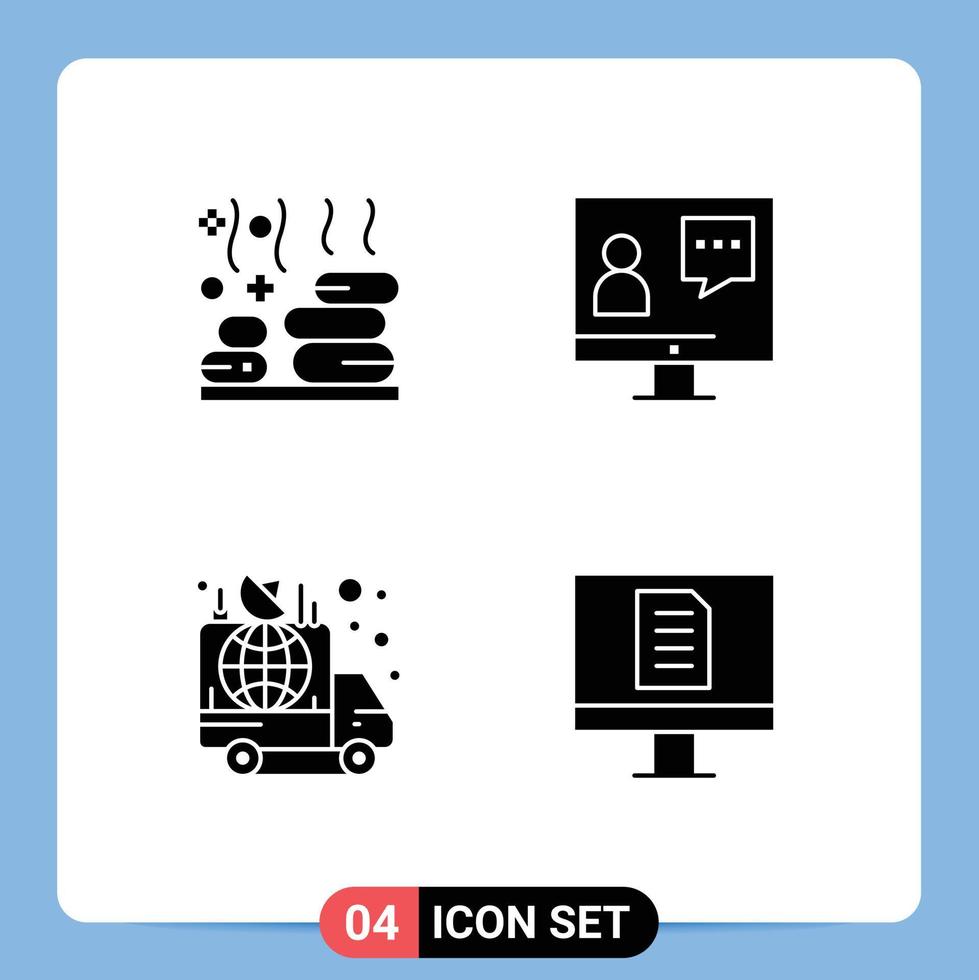4 solide glyphe concept pour sites Internet mobile et applications se détendre publicité bien-être client diffuser modifiable vecteur conception éléments