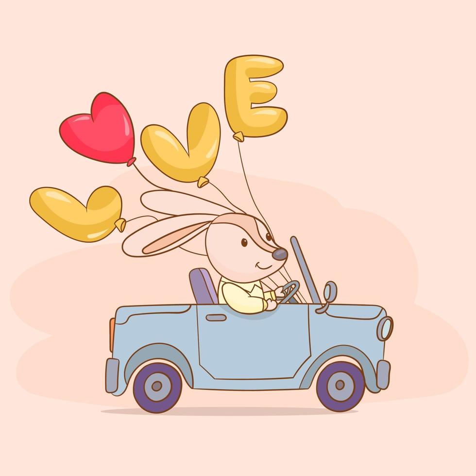 mignon petit lapin conduisant une voiture vecteur