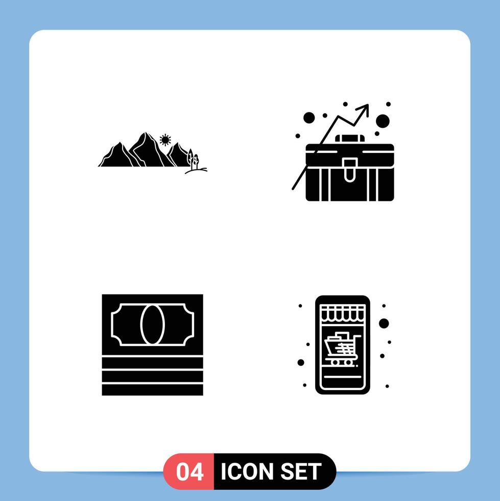 4 Créatif Icônes moderne panneaux et symboles de colline en espèces Montagne affaires croissance pack modifiable vecteur conception éléments