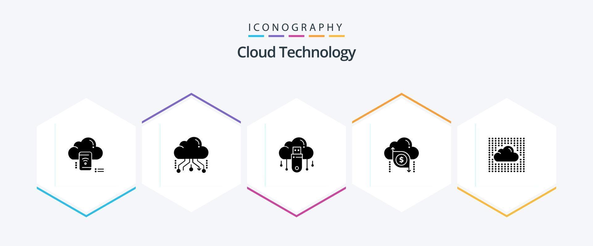 nuage La technologie 25 glyphe icône pack comprenant dollar. nuage. réseau. magasin. en ligne vecteur