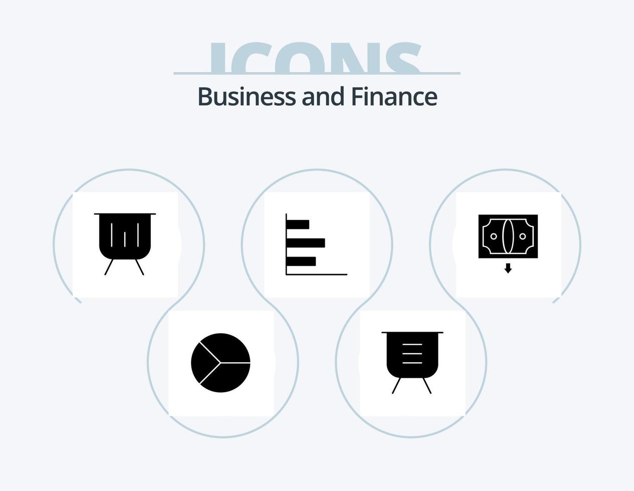 la finance glyphe icône pack 5 icône conception. horizontal. finance. performance. présentation. graphique vecteur