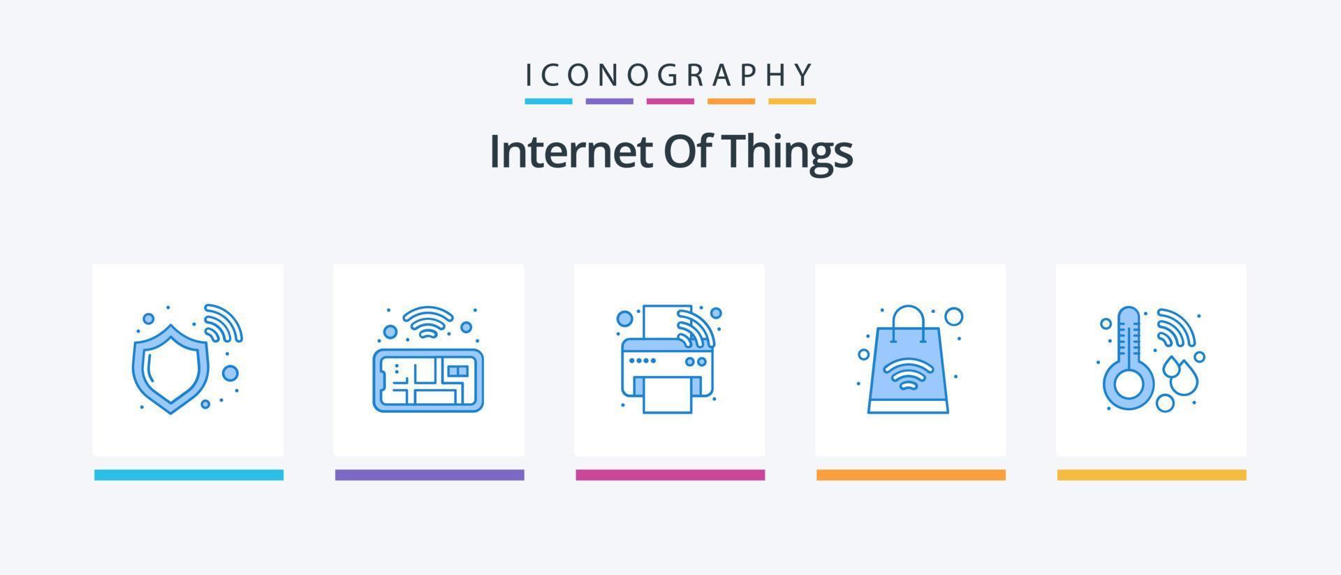 l'Internet de des choses bleu 5 icône pack comprenant thermomètre. soins de santé. iot. achats. sac. Créatif Icônes conception vecteur