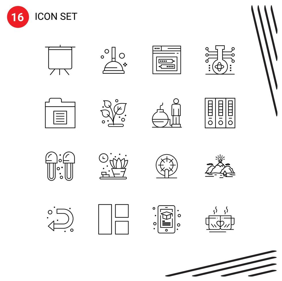 mobile interface contour ensemble de 16 pictogrammes de des dossiers La technologie la toile science connaissance modifiable vecteur conception éléments