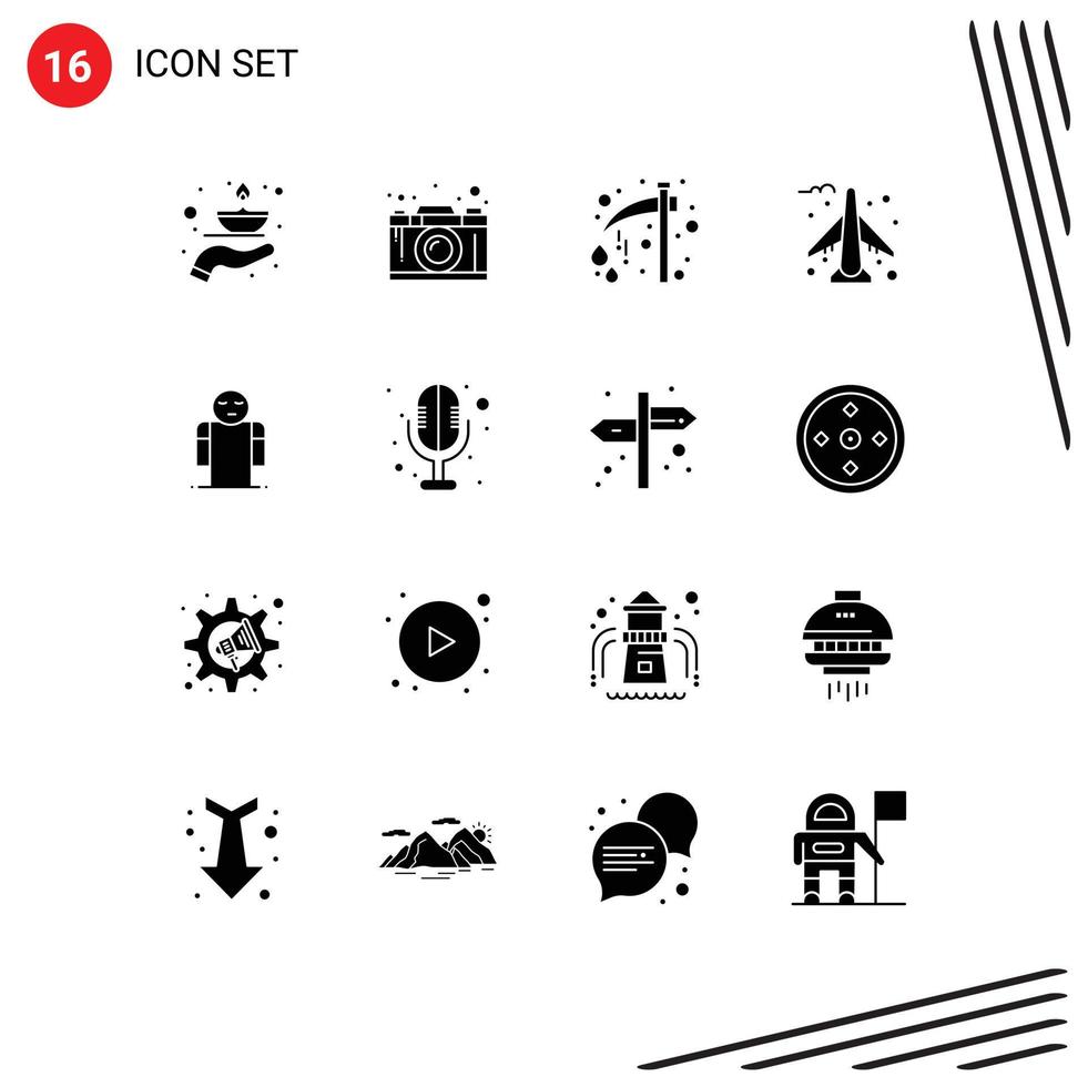 mobile interface solide glyphe ensemble de 16 pictogrammes de avion avion graphique effrayant Halloween modifiable vecteur conception éléments