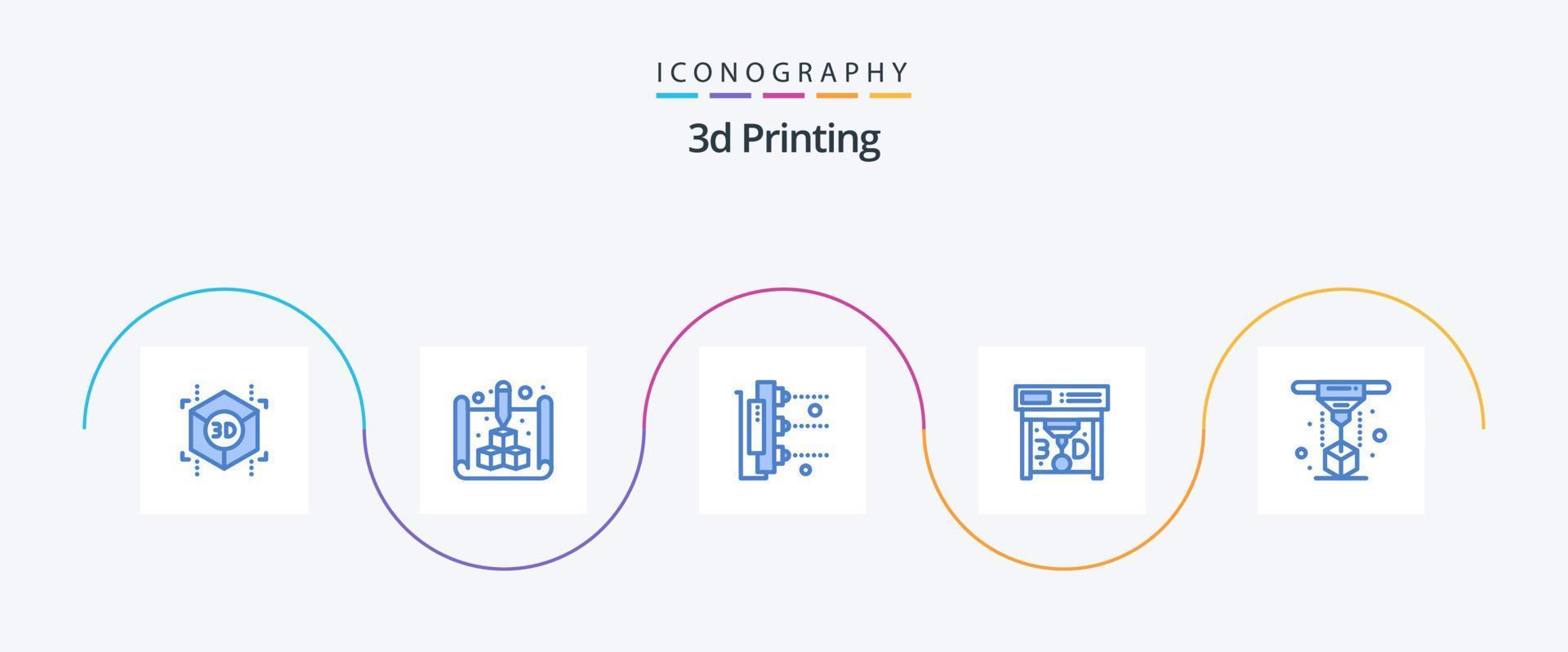 3d impression bleu 5 icône pack comprenant impression. 3d impression. 3d. 3d. machine vecteur