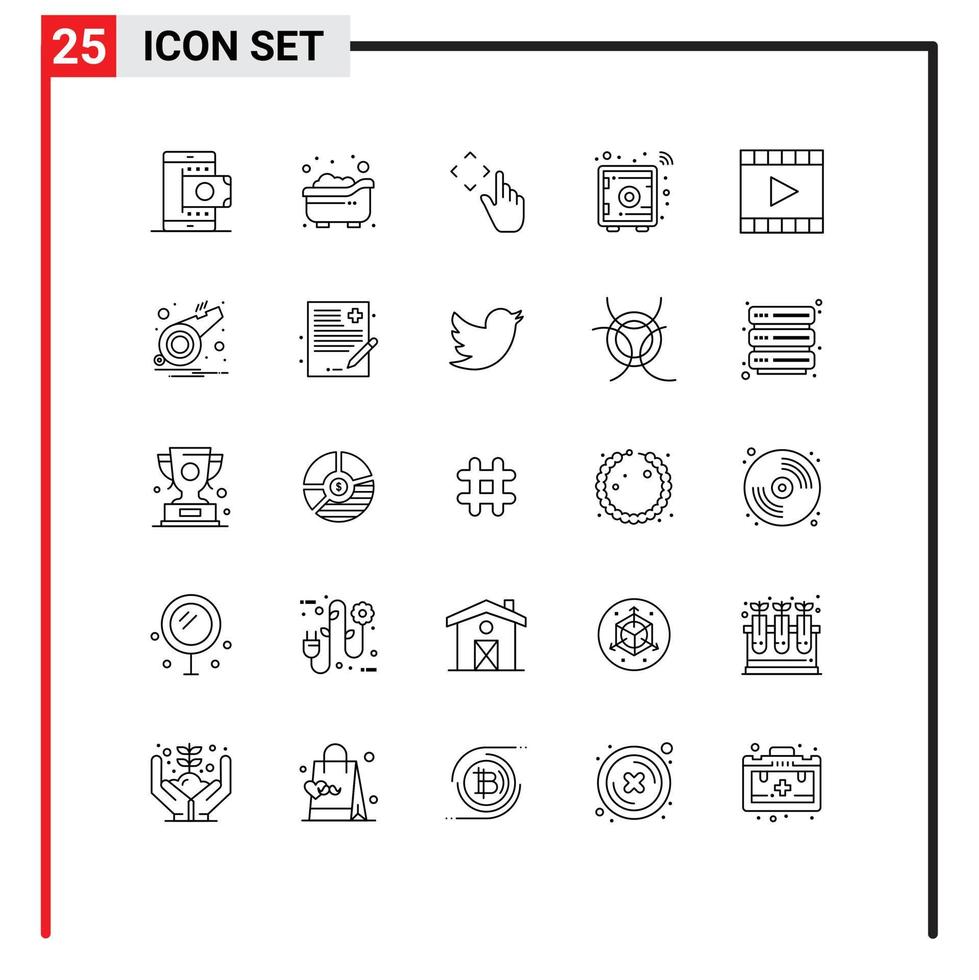 pictogramme ensemble de 25 Facile lignes de médias casier enfant affaires outils bouge toi modifiable vecteur conception éléments