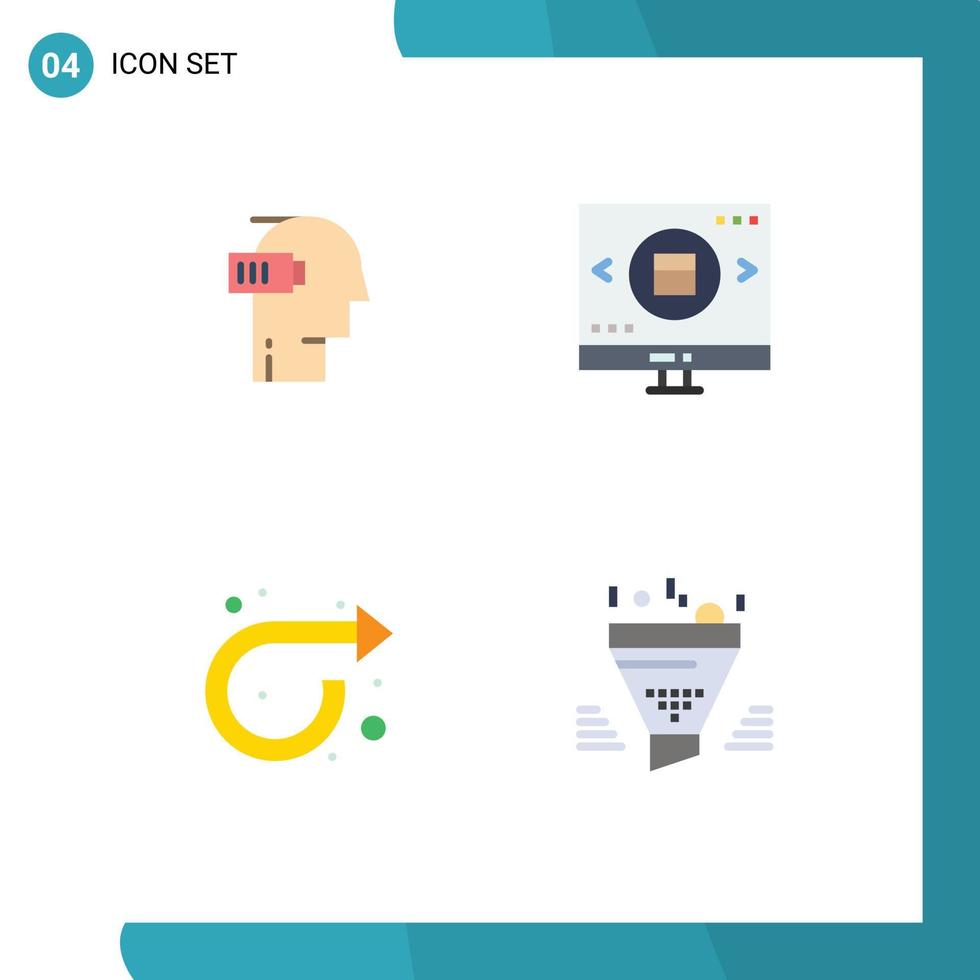 moderne ensemble de 4 plat Icônes et symboles tel comme batterie Valentin mental grossissant vers l'avant modifiable vecteur conception éléments
