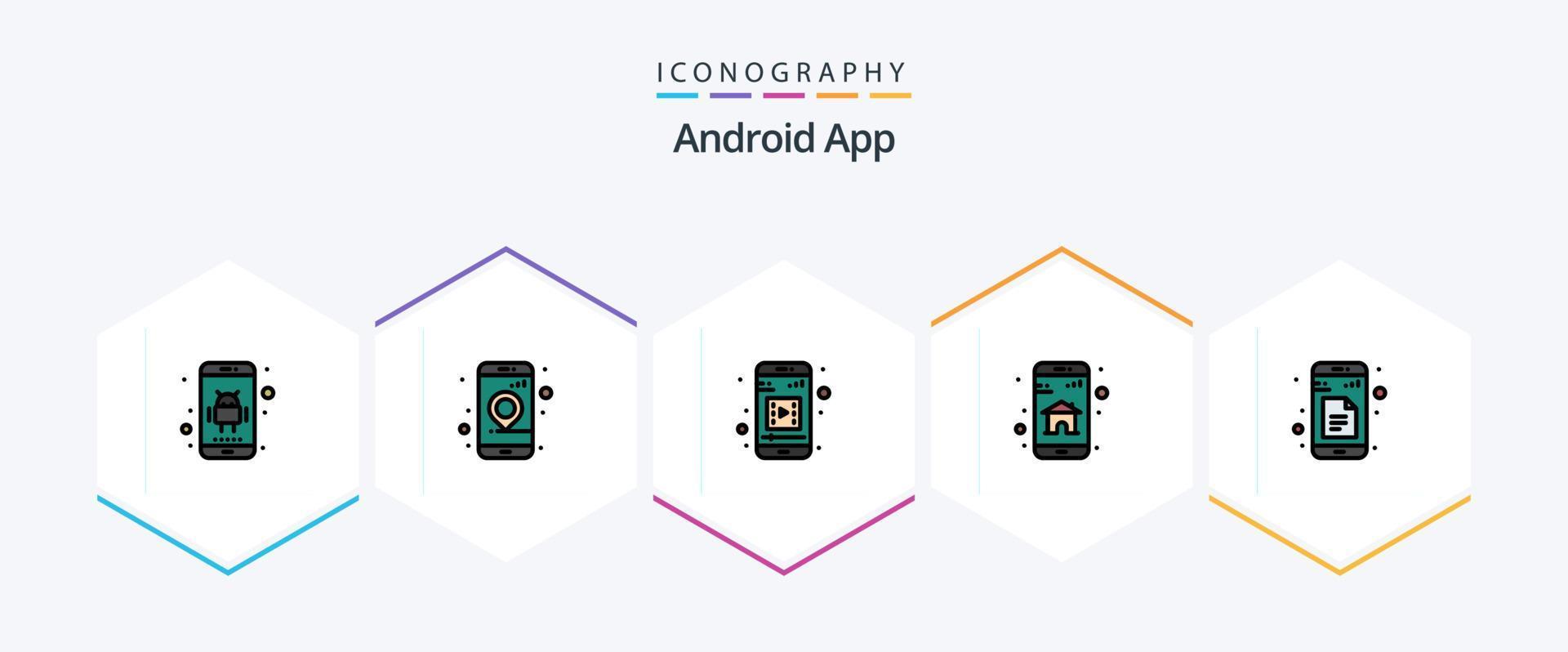 Android app 25 ligne remplie icône pack comprenant feuilles. données. mobile application. mobile application. Accueil vecteur