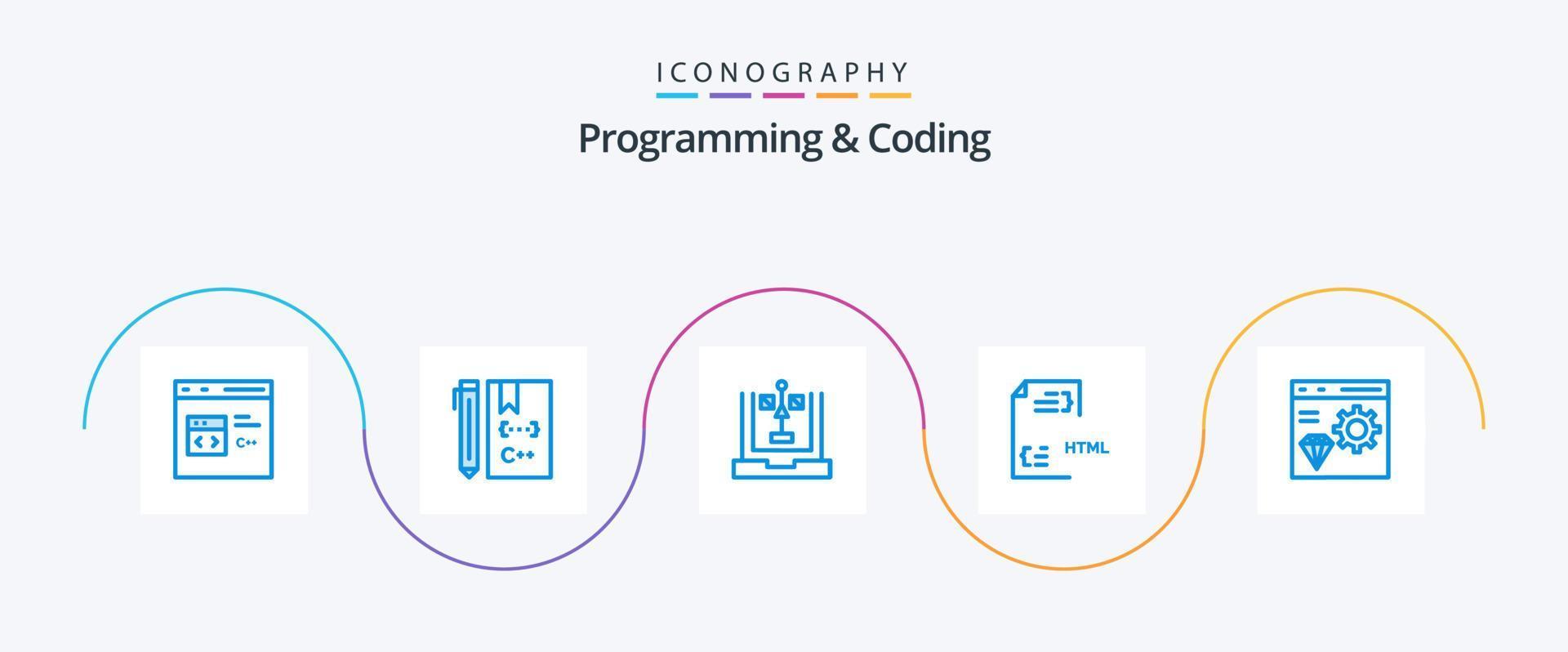 programmation et codage bleu 5 icône pack comprenant codage. application. organigramme. html. développement vecteur