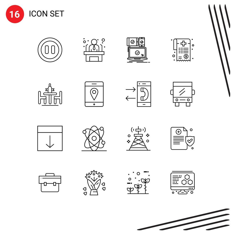 mobile interface contour ensemble de 16 pictogrammes de conférence formalités administratives dispositifs médical facture facture modifiable vecteur conception éléments