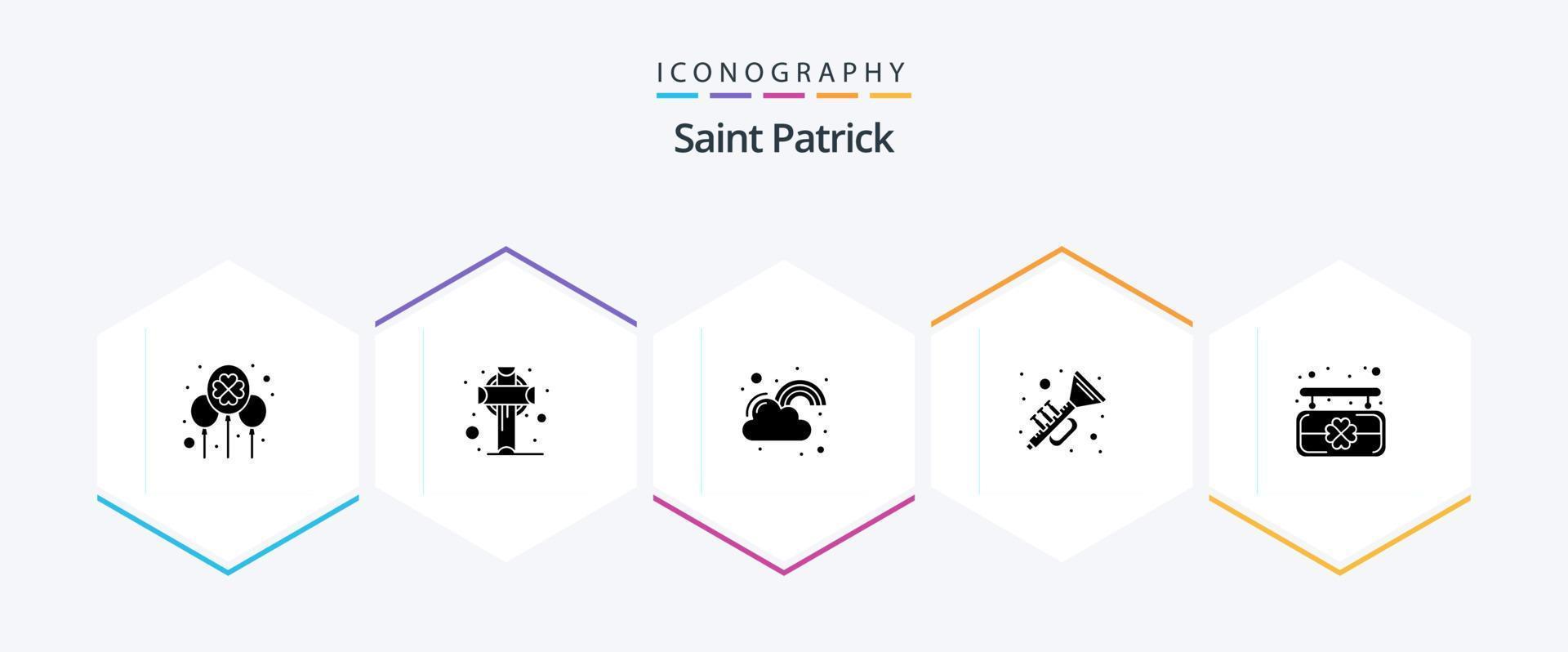Saint patrick 25 glyphe icône pack comprenant musique. Irlande. Saint. cornes. la chance vecteur